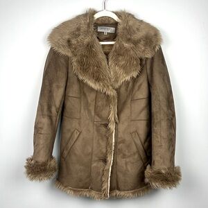 Anne Klein vintage faux fur lined faux suede penny lane style coat size medium